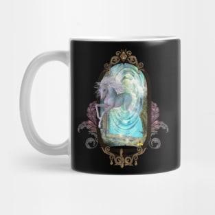 Cute unicorn jump by a gate Mug